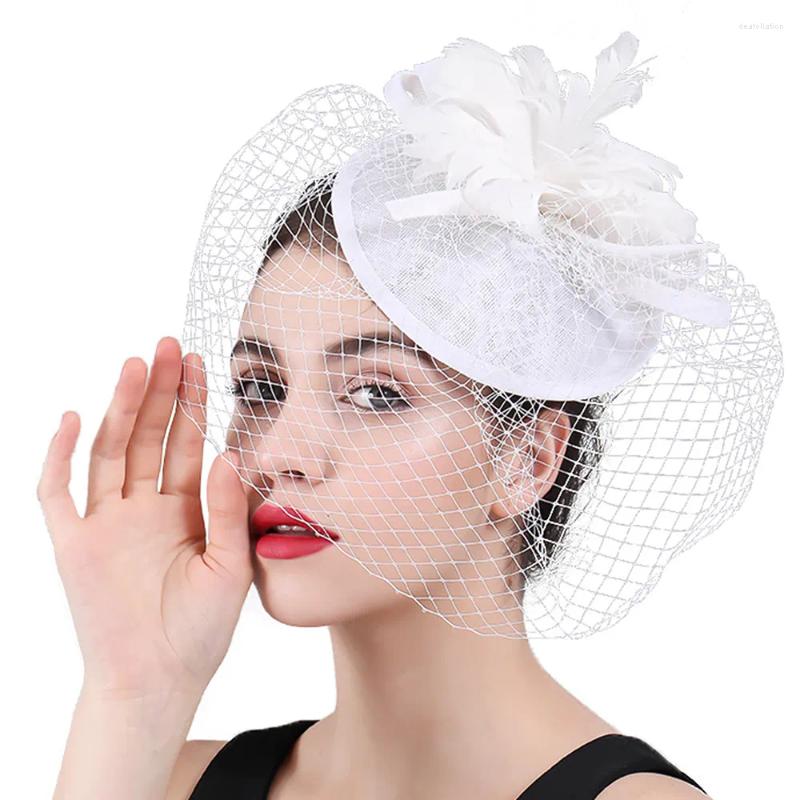 Sposa Maglia Bianca Fascinators Cappelli Fermagli per capelli Festa Copricapo da sposa Veli Abito formale Accessori per copricapo da chiesa