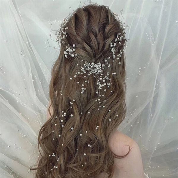 Belle perle multicouche fil noir de la mariée cheveux cerceau à la main bandeaux de perles coiffure de mariage bijoux de cheveux de mariée Y200424