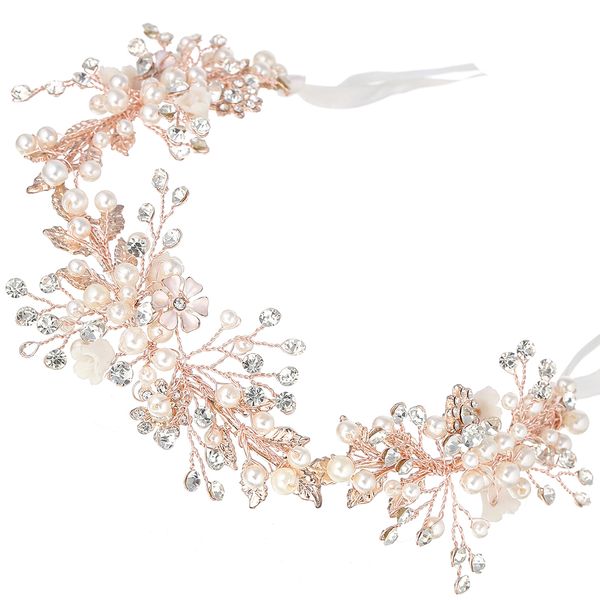 Diadema de alambre de cobre y cristal de perla blanca para novia, tocado de honor para dama de honor, accesorios de vestido de gasa para boda, accesorios para el cabello, regalo de joyería
