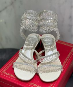 Bruidssandaal Kroonluchter sandalen dame blok lage hakken Renes-C Dames jurk schoenen juweel sandalen Kroonluchters riem verfraaid echt leer wit luxe design