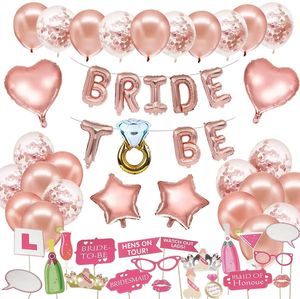 Novia para ser Banner Bridal Shower Bachelorette Party Hen Decorations Kit de globo de oro rosa con PO Prop Confetti 240425