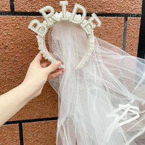 Bruid om Pearl Crown Tiara Veil Bach Bachelorette Hen Party Bruidaal Douche Bruiloftintreding te zijn Repeteren Dinner Decoratie Geschenk