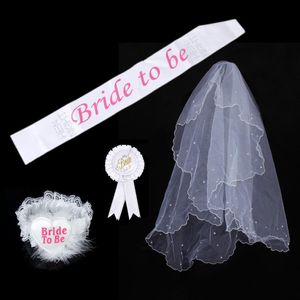 Bruid om Sash Garter Rosette Rosette Mantilla bruiloft Witte bruidshoofdress Emblem Bridal Veils