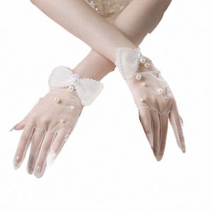 bruid trouwdatum witte kanten boog parel korte handschoenen dames bruid accoro's 13sp#