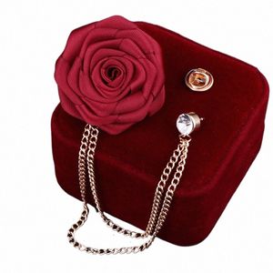 Bridegroom Boutniere Mariage Corsage Tissu à main Rose Fr Brooch Badge Pin Badge Tassel Chaîne Men's Suit ACTIONS M2YV #
