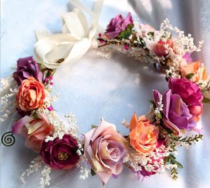 Guirnalda de novias Estilo bohemio Niños Vacaciones en la playa Accesorios para el cabello Niñas Estéreo hecho a mano Rosa Simulación Flores Guirnaldas al por mayor