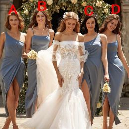 Bridesmaid Blue Dusty Robes Shee Spaghetti Stracts Saut Slit Slit Slit Place PLUS TAISE DES RABLES D'INVERTISSEMENT MÉDICI