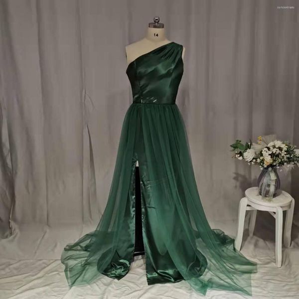 Robe de demoiselle d'honneur MYYBLE 2023 une épaule fente latérale longueur de plancher élastique Satin robes de sirène robes