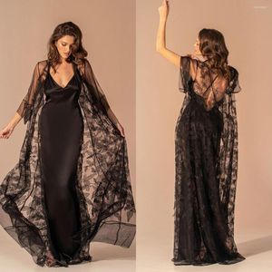 Robe de demoiselle d'honneur Sexy femmes Robe de nuit col en V manches longues sans bretelles sur mesure deux pièces Satin Tulle vêtements de nuit de mariée robe de soirée