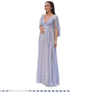 Demaine d'honneur robe ciel bleu luxe Applique Femmes Sleepwear Bathrobe en V pleine longueur avec une demi-manche élégance féminine Pyjama