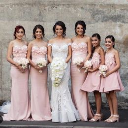 Vestidos de damas de honor para bodas Straps de espagueti rosa rosa rosa Apliques 3d Flores sirena