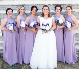 Robes de demoiselle d'honneur lavande en mousseline de soie froncée plis sans manches col bijou sur mesure grande taille robe de demoiselle d'honneur pays mariage vêtements de cérémonie