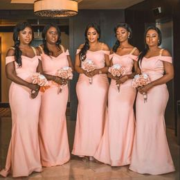 Bruidsmeisje jurken roze zeemeermin vloerlengte op maat gemaakte plus maat van de schouderspaghetti riemen landmeisje jurk vestidos