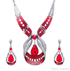 Bruidsmeisjessieraden Prachtig sieradensets 18k geplatineerd Oostenrijks kristal emaille verklaring ketting oorbellen feest Jewelr8586200