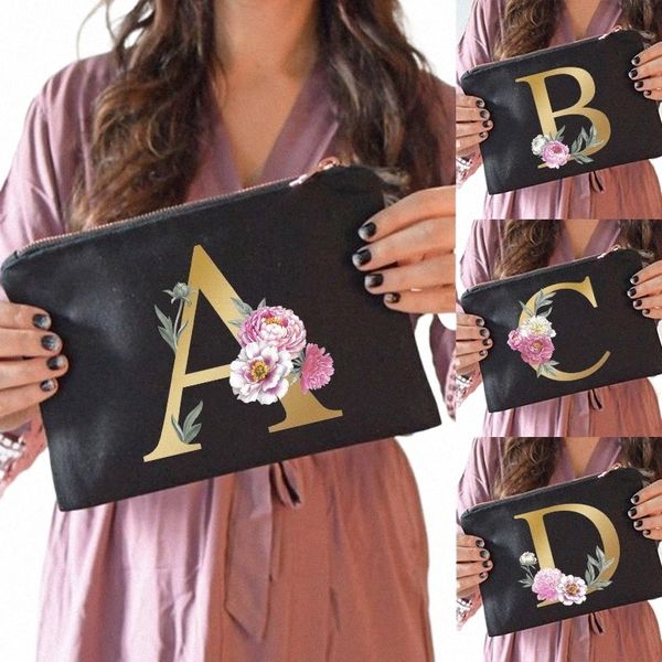 Sacs de maquillage de demoiselle d'honneur Floral Alphabet Print Cosmétique Case Bridal Party Make Up Pouch Necares Lady Tote Purse Cadeaux de mariage X3lL #