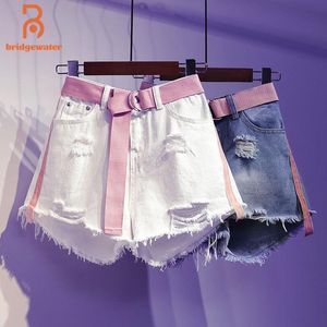 Bridgewater, pantalones cortos vaqueros rasgados con agujeros de verano para mujer, pantalones vaqueros de pierna ancha de cintura alta, pantalones de talla grande, moda coreana, ropa de calle Haruku