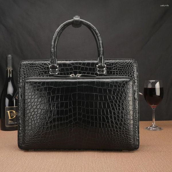 Porte-documents 2023 Crocodile Belly Sac à main Double fermeture éclair Porte-documents pour hommes Business Office Document Sac en cuir véritable Voyage Épaule 45