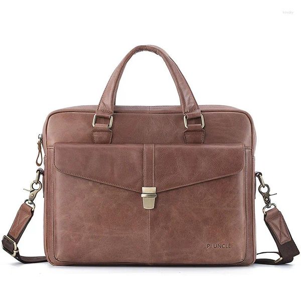 Porte-documents 2023 Luxe hommes vache en cuir véritable mallette d'affaires ordinateur sac à main pour le travail crossbody hommes 14 pouces sac d'ordinateur portable réel