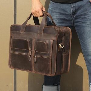 Porte-documents A4 Big Black Brown Véritable Cuir 15,6 '' 17 '' Ordinateur portable Executive Hommes Porte-documents Business Travel Messenger Bag Portefeuille