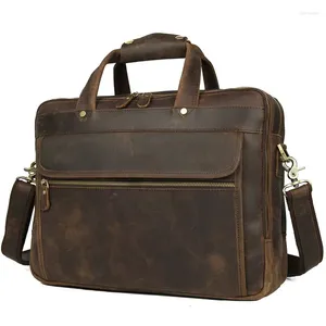 Aktetassen A4 Vintage Bruin Dik Echt Crazy Horse Leer Executive Mannen Aktetas Portfolio 14'' 15.6'' Laptop Messenger Bag M7388