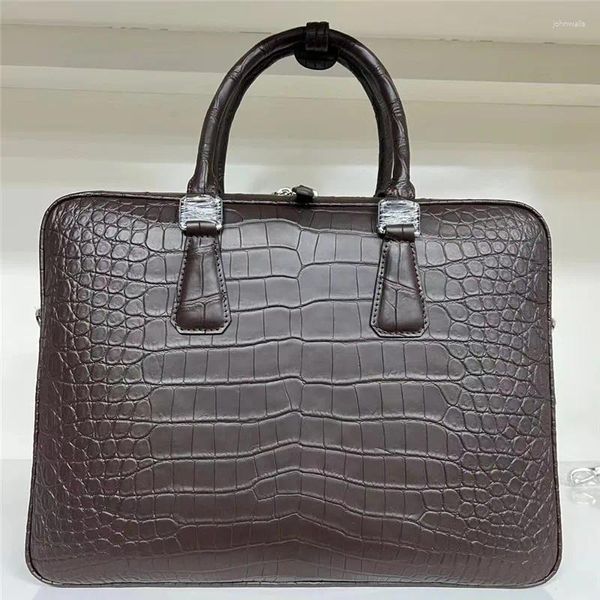 Authentique peau de crocodile exotique MaFinished hommes porte-documents marron foncé véritable cuir d'alligator mâle grand sac à bandoulière unique