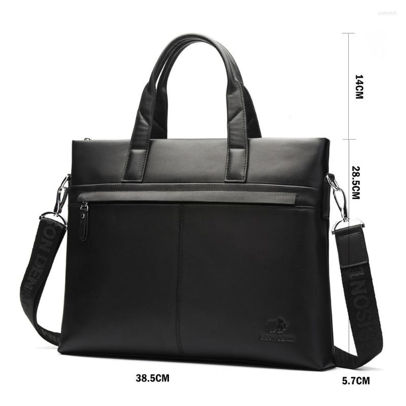 Briefcases Bison Denim Black Business Casual Genuine Leather Men Travel Laptop Handbag For Messenger Shoulder Bags