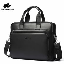 BISON DENIM hommes sac en cuir véritable porte-documents14 "pochette d'ordinateur sac à bandoulière d'affaires pour hommes sac à bandoulière pour homme N23333 230214