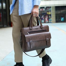 Maletines Maletín Bolsa para hombre PU Cuero Vintage Bolsos Computadora Portátil 14 Messenger Portfolio Crossbody Bag Male 230925