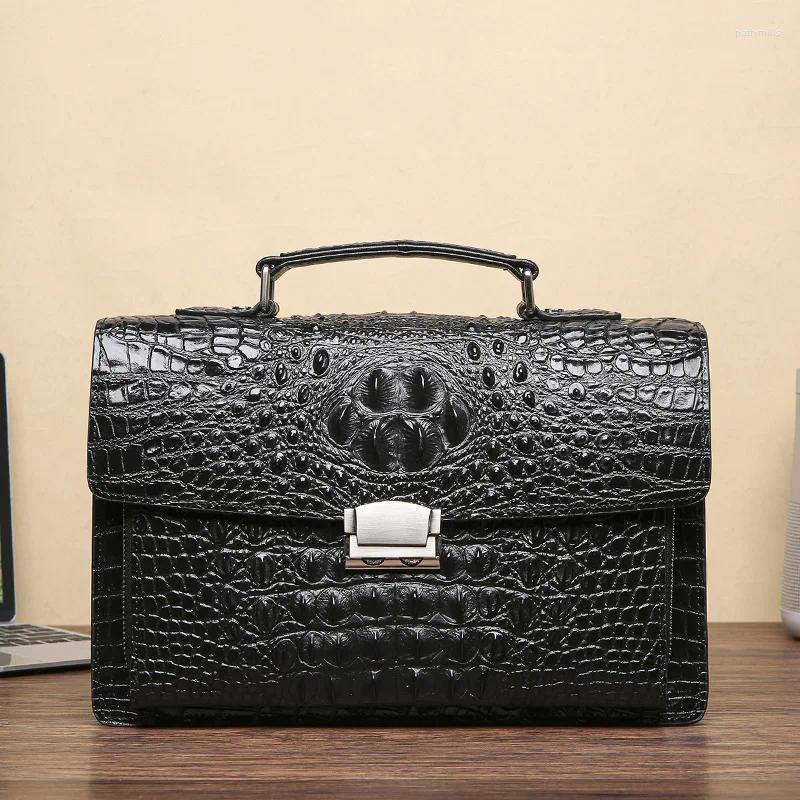 Briefcases Briefcase Genuine Leather Men's Small Size Portable Casual Fashion Simple Plaid Strapless Business Hand Carrying Large Capacity