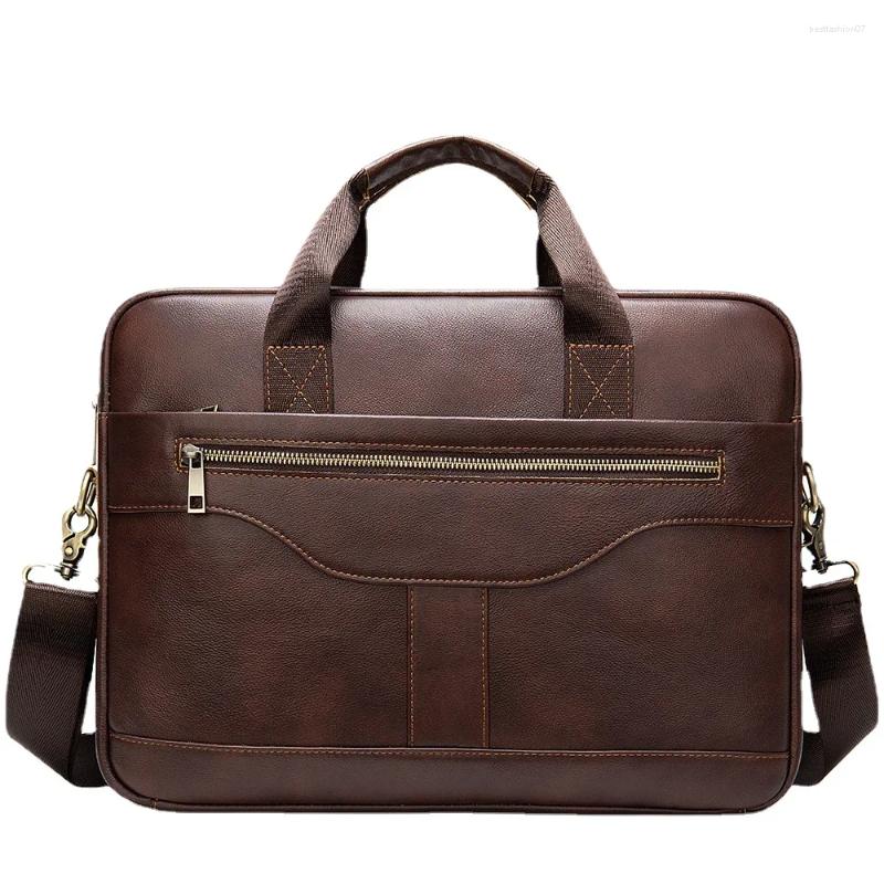 Briefcases Briefcase Men's Business Messenger Bag Vintage Leather Tote Shoulder Office 14 Inch Laptop High Quality Bags Men