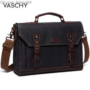 Aktetassen Aktetassen VASCHY Canvas Messenger Bag voor Mannen Vintage Lederen Waxed Aktetas 17.3 inch Laptop Kantoor s Z230704