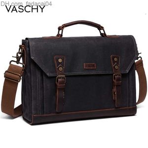 Porte-documents Porte-documents VASCHY Canvas Messenger Bag for Men Vintage Leather Waxed Briefcase 17.3 inch Laptop Office s Z230704