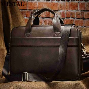 Briefcases Briefcases WESTAL Men's Bag Genuine Leather Men Briefcase for Laptop 14 Messenger Business Portfolio Document A4 7022 Z230704