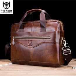 BULLCAPTAIN sac de messager vintage en cuir véritable pour hommes/sac d'affaires décontracté mode peau de vache mâle mallette commerciale 231030