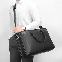 Porte-documents Sac d'affaires en cuir pour hommes, mallette de 17 "15,6 pouces, sac à main de luxe de styliste, très grande capacité, bandoulière pour ordinateur