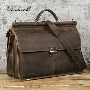 Fracticases Contact Vintage heren aktetas Crazy Horse Leather Business Laptop Bag voor 16 inch grote capaciteit schoudertassen 230309