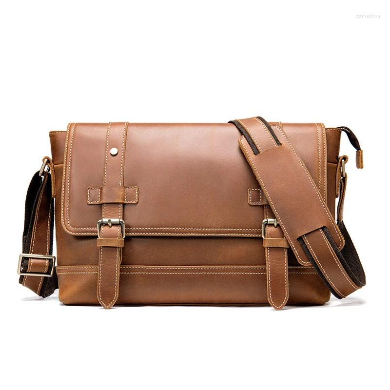 Briefcases Cow Leather Laptop Bag Men Briefcase 13" Fashion Business Bags Vintage Casual Mens Computer Office For