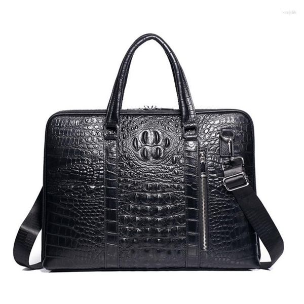 Porte-documents motif Crocodile véritable porte-documents en cuir de vachette sac pour hommes affaires ordinateur portable mâle épaule fourre-tout sac à main