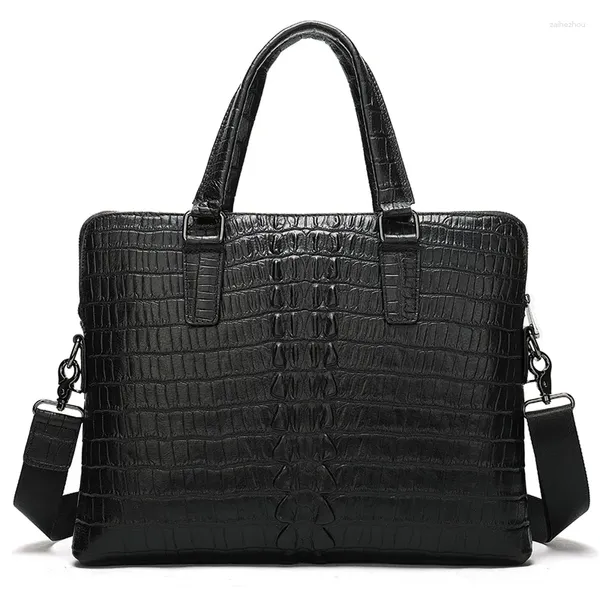 Porte-documents Crocodile Modèle Men's Executive Briefcase Luxe Véritable Sac d'ordinateur portable en cuir couche supérieure en cuir de vachette Business Bandoulière et