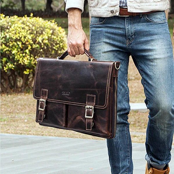 Maletines Maletín de negocios de cuero europeo y americano para hombre, bolsos, bolso multifunción para ordenador portátil, bolsos de hombro/bandolera para hombre