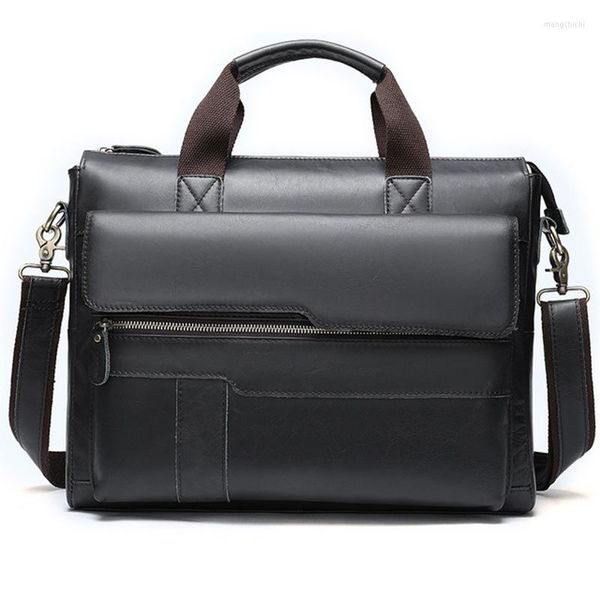 Porte-documents Marque européenne Design Véritable Cuir Homme Sac d'affaires Porte-documents pour ordinateur portable Section horizontale Épaule Hommes Totes Sac à main