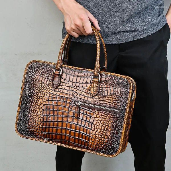 Porte-documents Fashion Alligator pour hommes, porte-documents à motif Crocodile, sacs de voyage en cuir de vache, sacs à main pour hommes, sac à bandoulière pour ordinateur portable