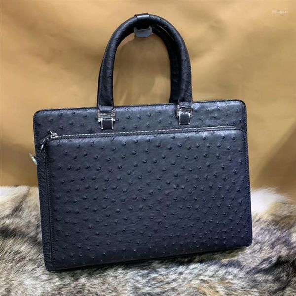 Maletines Estilo formal de negocios Auténtica piel de avestruz Hombres Maletín grande Laptop Monedero Bolso de cuero genuino exótico Cartera masculina