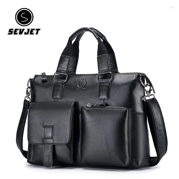 Maletines Maletín de cuero genuino para hombre, bolsos de hombro tipo bandolera de negocios para hombre, bolsos para ordenador portátil, bolso de mano con asa superior JYY900