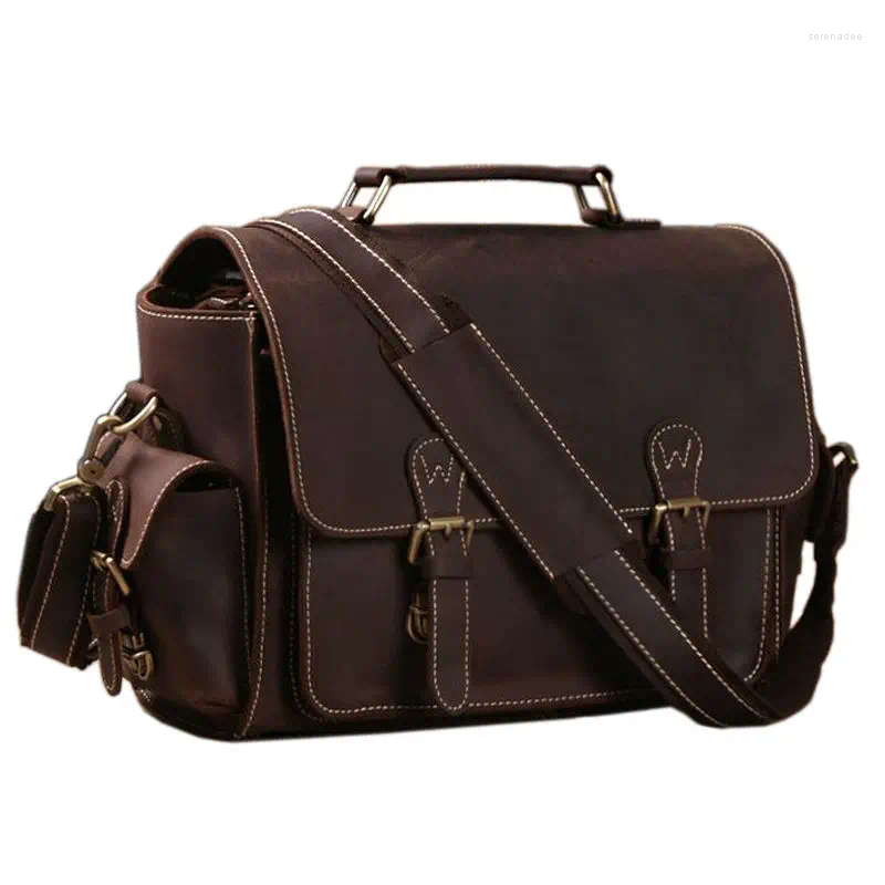 Aktentaschen Echtes Leder Männer Aktentasche Messenger Bags Crazy Horse Kameratasche Business Männlich Laptop Tote