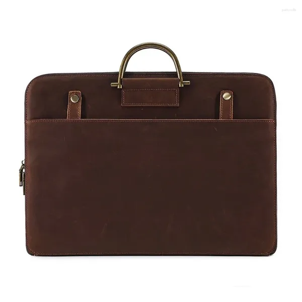 Porte-documents en cuir véritable pour hommes, porte-documents de bureau pour ordinateur portable 15.6 pouces, sac à documents pour hommes, pochette de taille A4