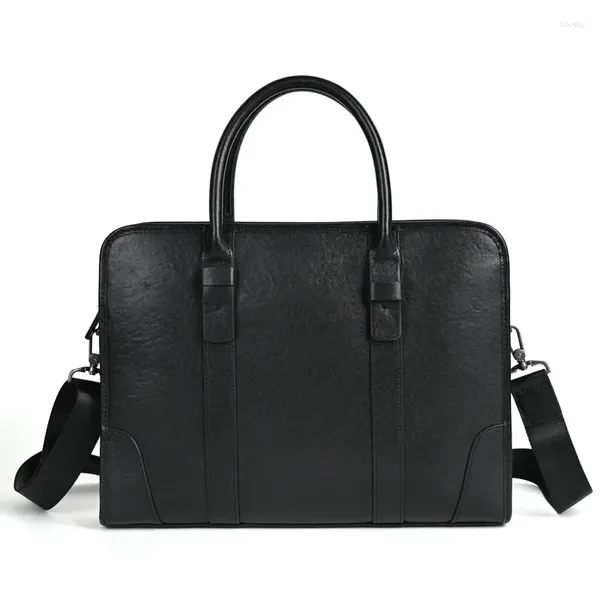 Maletines Cartera de cuero genuino Hombres Crossbody Messenger Bolsa para computadora portátil para oficina Trabajo Negocios Maletín negro Paquete de hombre