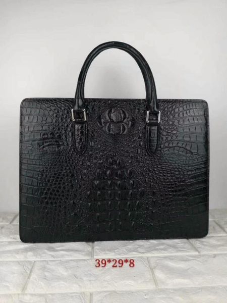 Porte-documents véritable cuir de Crocodile véritable peau de tête hommes sac d'affaires mallette pour ordinateur portable fermeture à glissière avec fermeture de casier à Code sangle de vache