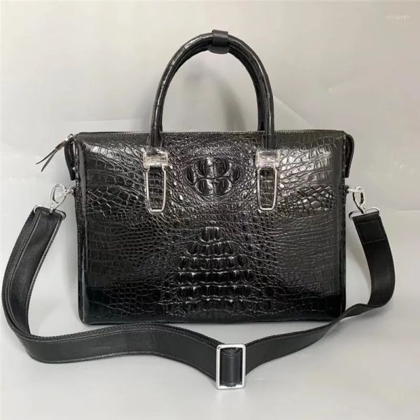 Porte-documents Véritable véritable cuir d'alligator fermeture à glissière hommes d'affaires grand porte-documents sac à main authentique peau de crocodile mâle étui pour ordinateur portable BagBr