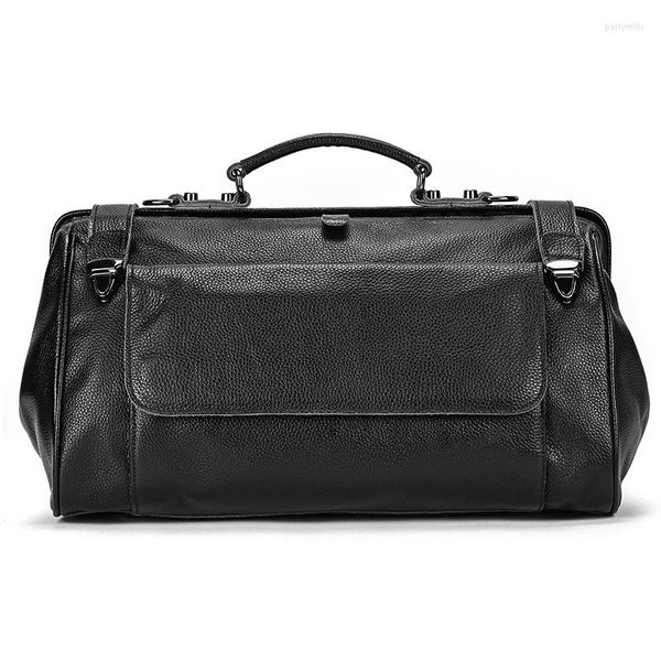 Porte-documents de haute qualité en cuir véritable sac d'affaires cadre en métal hommes travail fourre-tout légume peau de vache voyage épaule femmes Weekender